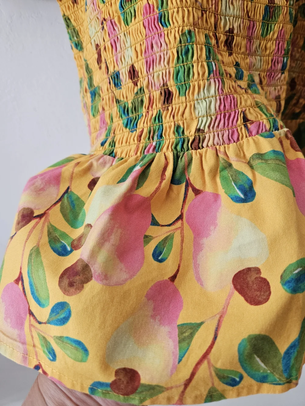 FARM RIO Yellow Floral Smocked Square-Neck Puff Sleeve Blouse Top M